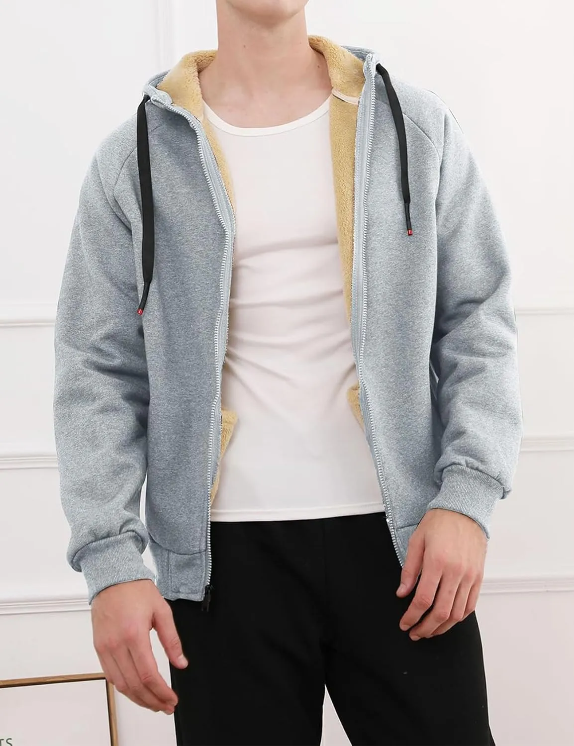 Gihuo Men's Winter Sherpa Lined Hoodie Zip Up Sweatshirt Heavyweight Warm Fleece Jacket with Pockets