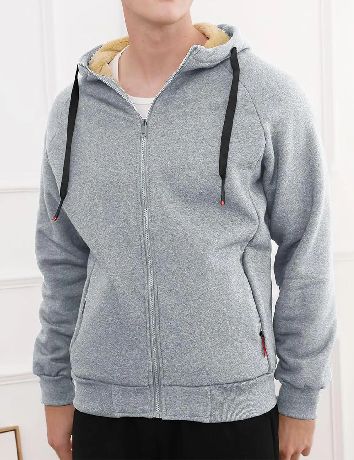 Gihuo Men's Winter Sherpa Lined Hoodie Zip Up Sweatshirt Heavyweight Warm Fleece Jacket with Pockets