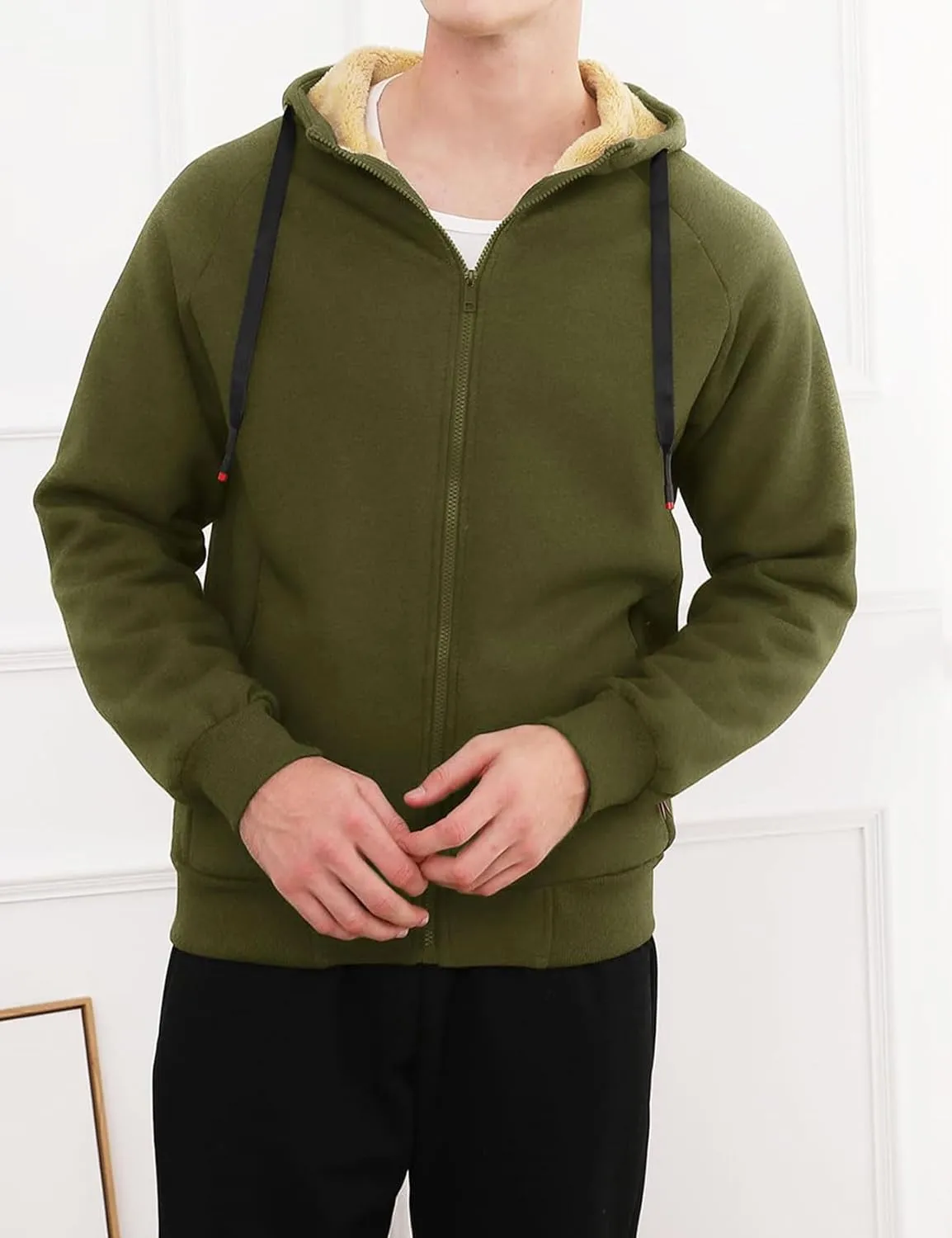 Gihuo Men's Winter Sherpa Lined Hoodie Zip Up Sweatshirt Heavyweight Warm Fleece Jacket with Pockets