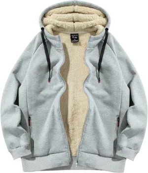 Gihuo Men's Winter Sherpa Lined Hoodie Zip Up Sweatshirt Heavyweight Warm Fleece Jacket with Pockets