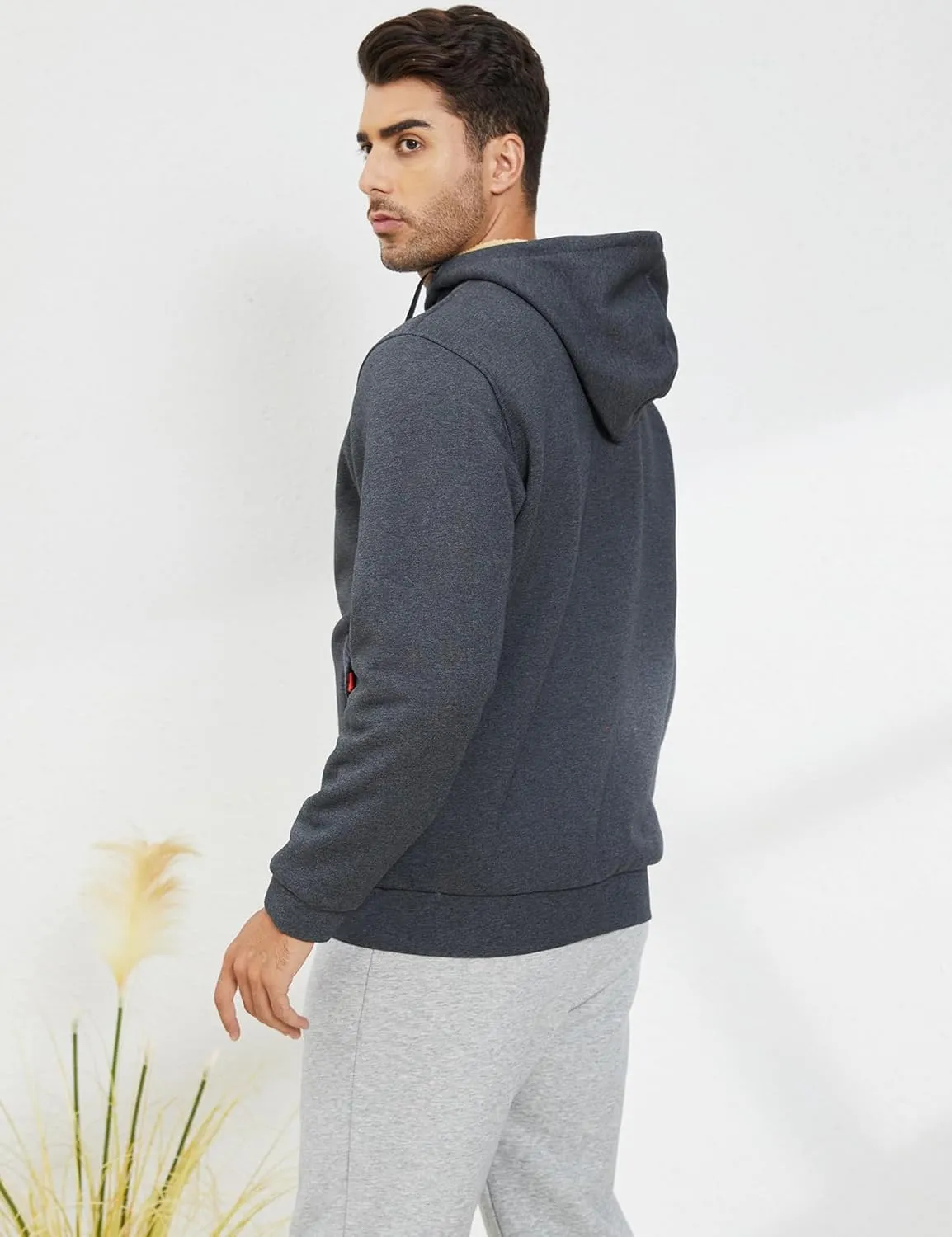 Gihuo Men's Winter Sherpa Lined Hoodie Zip Up Sweatshirt Heavyweight Warm Fleece Jacket with Pockets