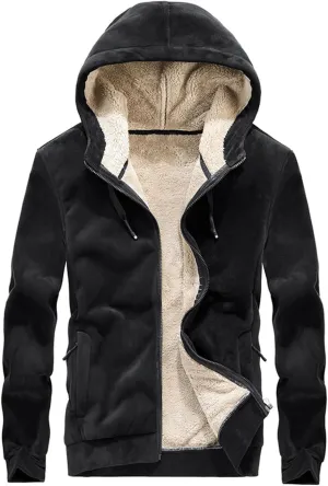 Gihuo Men's Winter Sherpa Lined Hoodie Zip Up Sweatshirt Heavyweight Warm Fleece Jacket with Pockets