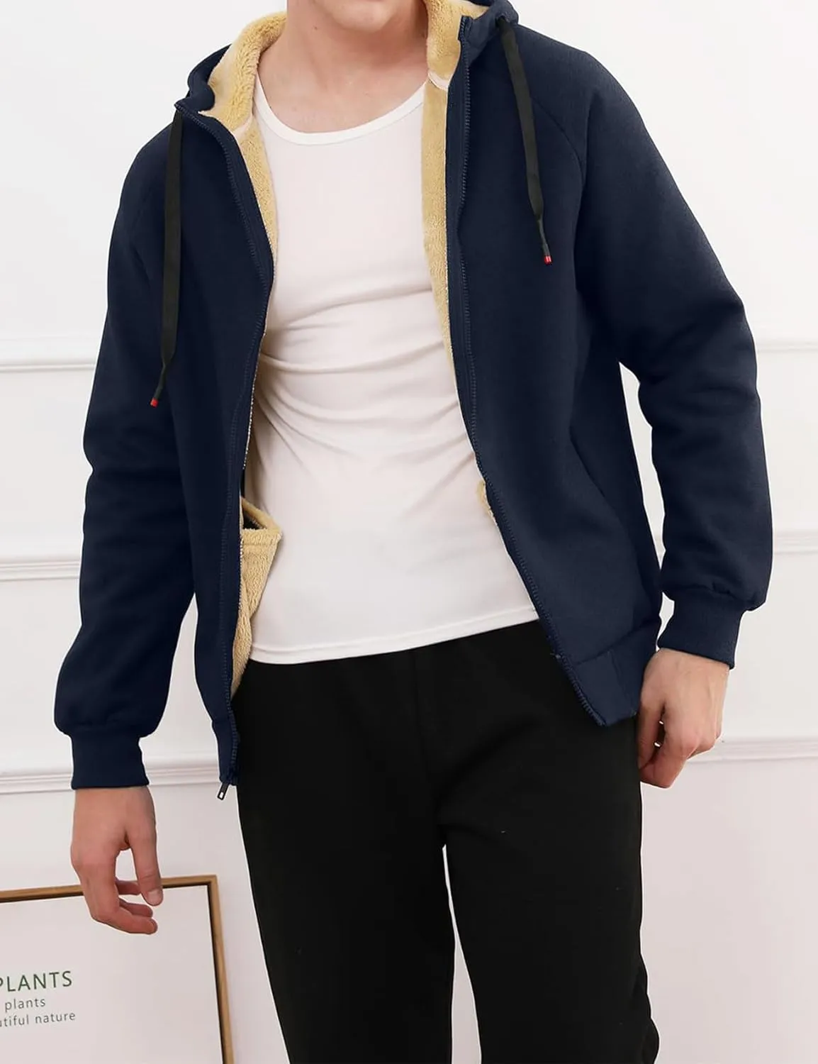 Gihuo Men's Winter Sherpa Lined Hoodie Zip Up Sweatshirt Heavyweight Warm Fleece Jacket with Pockets