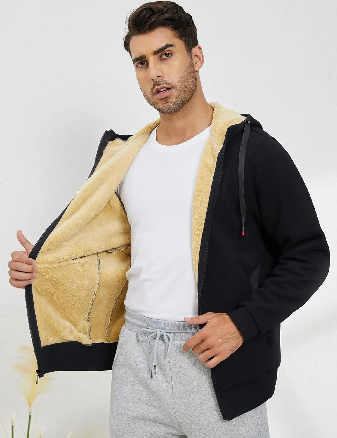 Gihuo Men's Winter Sherpa Lined Hoodie Zip Up Sweatshirt Heavyweight Warm Fleece Jacket with Pockets