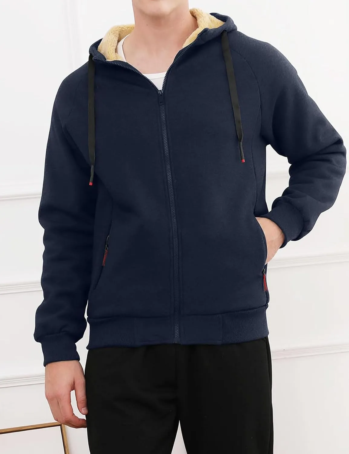 Gihuo Men's Winter Sherpa Lined Hoodie Zip Up Sweatshirt Heavyweight Warm Fleece Jacket with Pockets