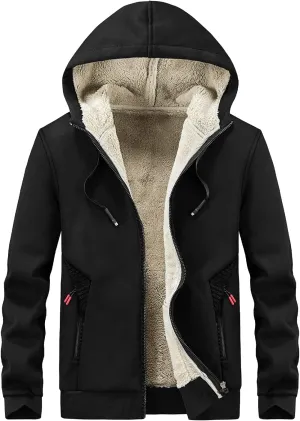 Gihuo Men's Winter Sherpa Lined Hoodie Zip Up Sweatshirt Heavyweight Warm Fleece Jacket with Pockets