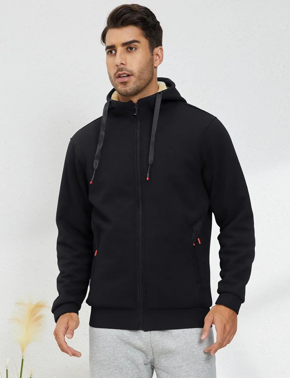 Gihuo Men's Winter Sherpa Lined Hoodie Zip Up Sweatshirt Heavyweight Warm Fleece Jacket with Pockets