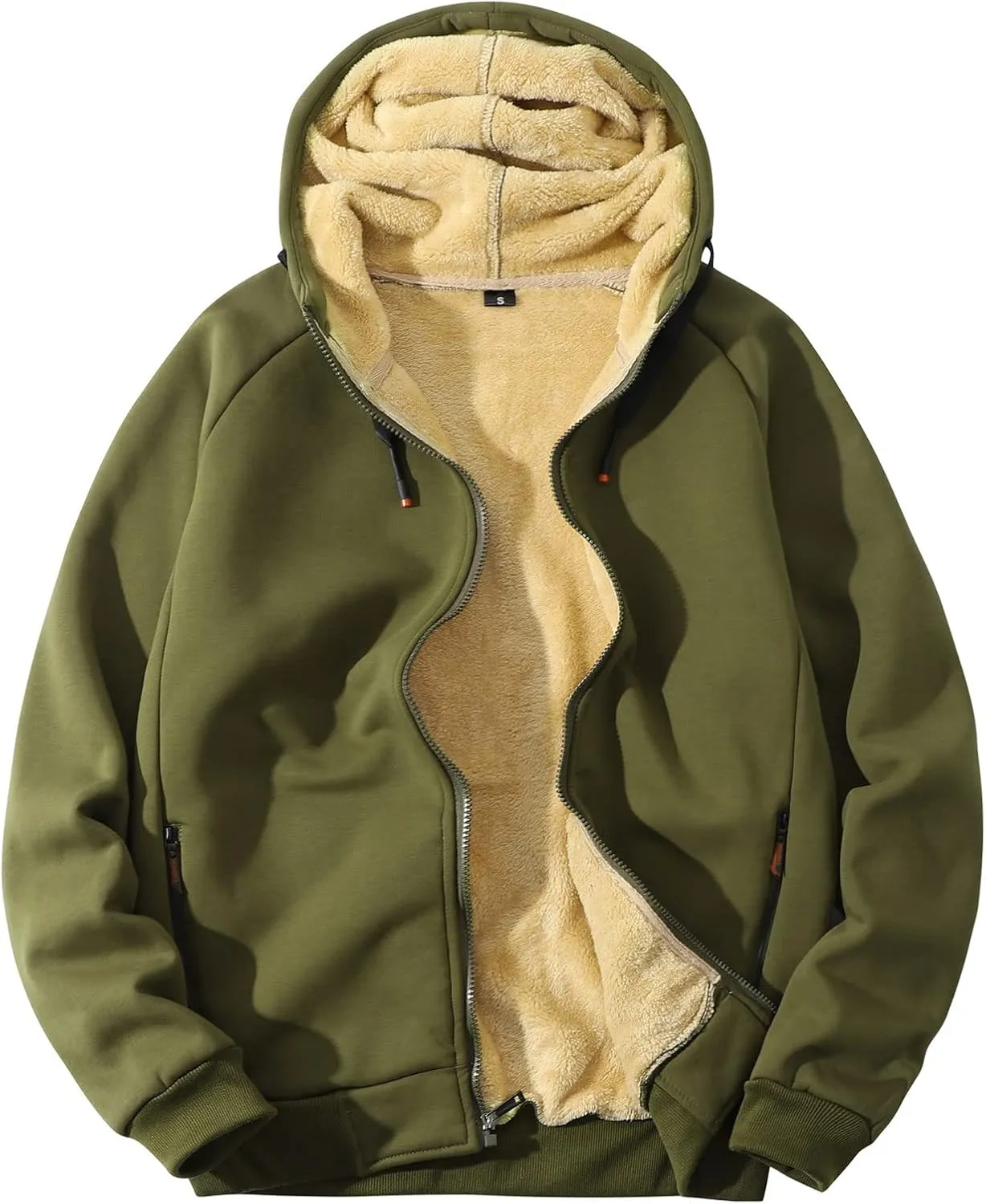 Gihuo Men's Winter Sherpa Lined Hoodie Zip Up Sweatshirt Heavyweight Warm Fleece Jacket with Pockets