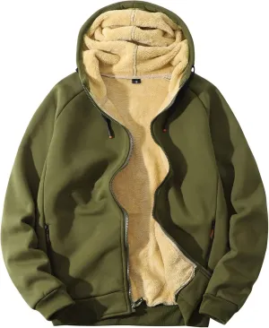 Gihuo Men's Winter Sherpa Lined Hoodie Zip Up Sweatshirt Heavyweight Warm Fleece Jacket with Pockets