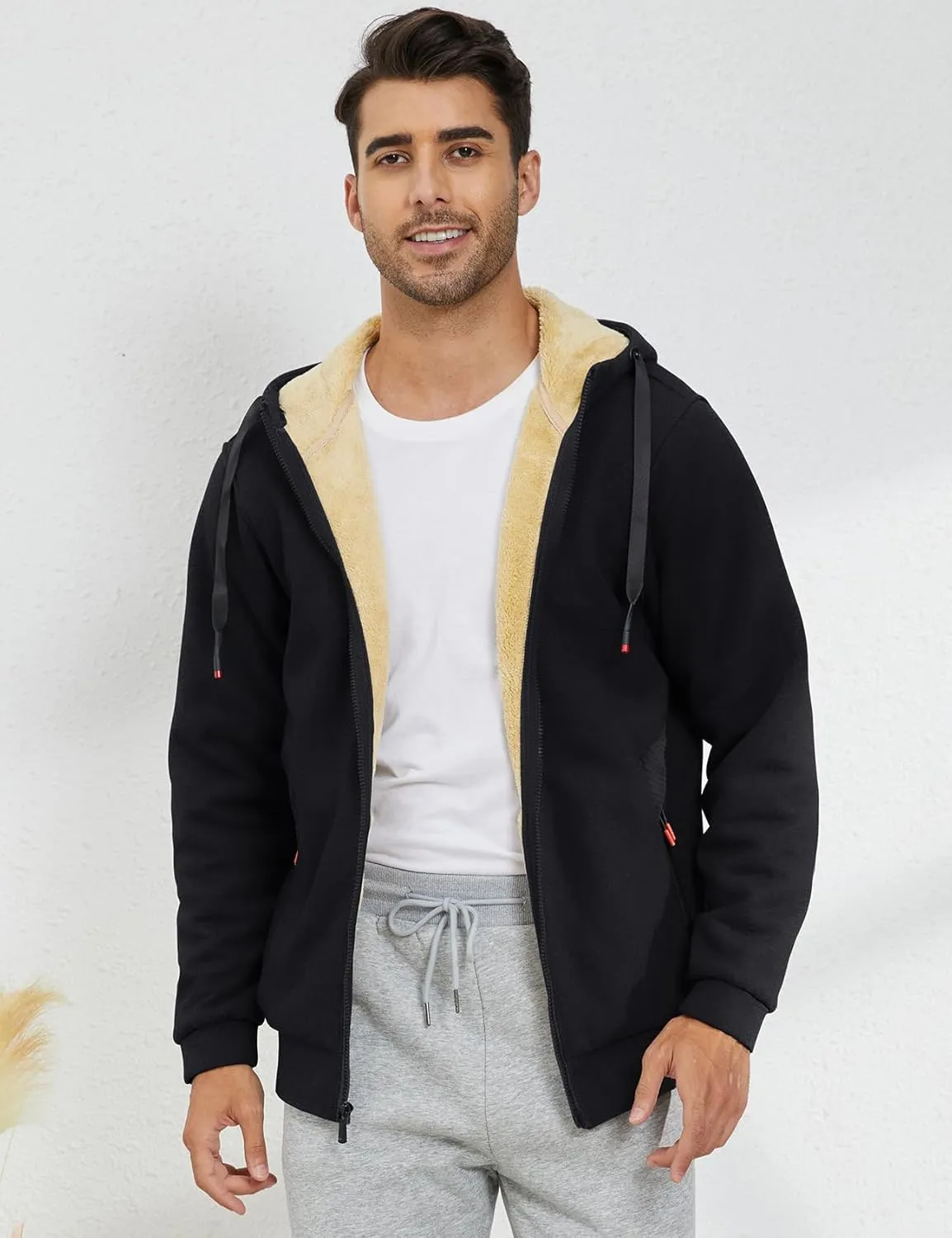Gihuo Men's Winter Sherpa Lined Hoodie Zip Up Sweatshirt Heavyweight Warm Fleece Jacket with Pockets