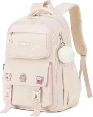 Girls Backpack Aesthetic Laptop Backpacks Kawaii Large Bookbag Anime Casual Travel Daypack,Beige