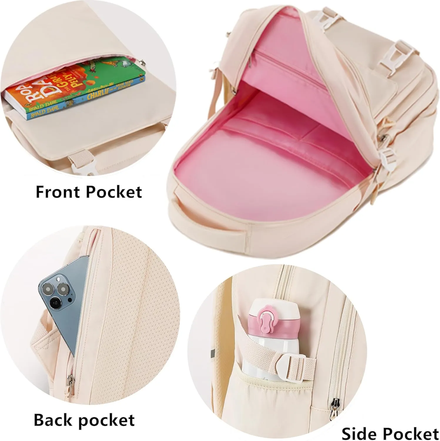 Girls Backpack Aesthetic Laptop Backpacks Kawaii Large Bookbag Anime Casual Travel Daypack,Beige