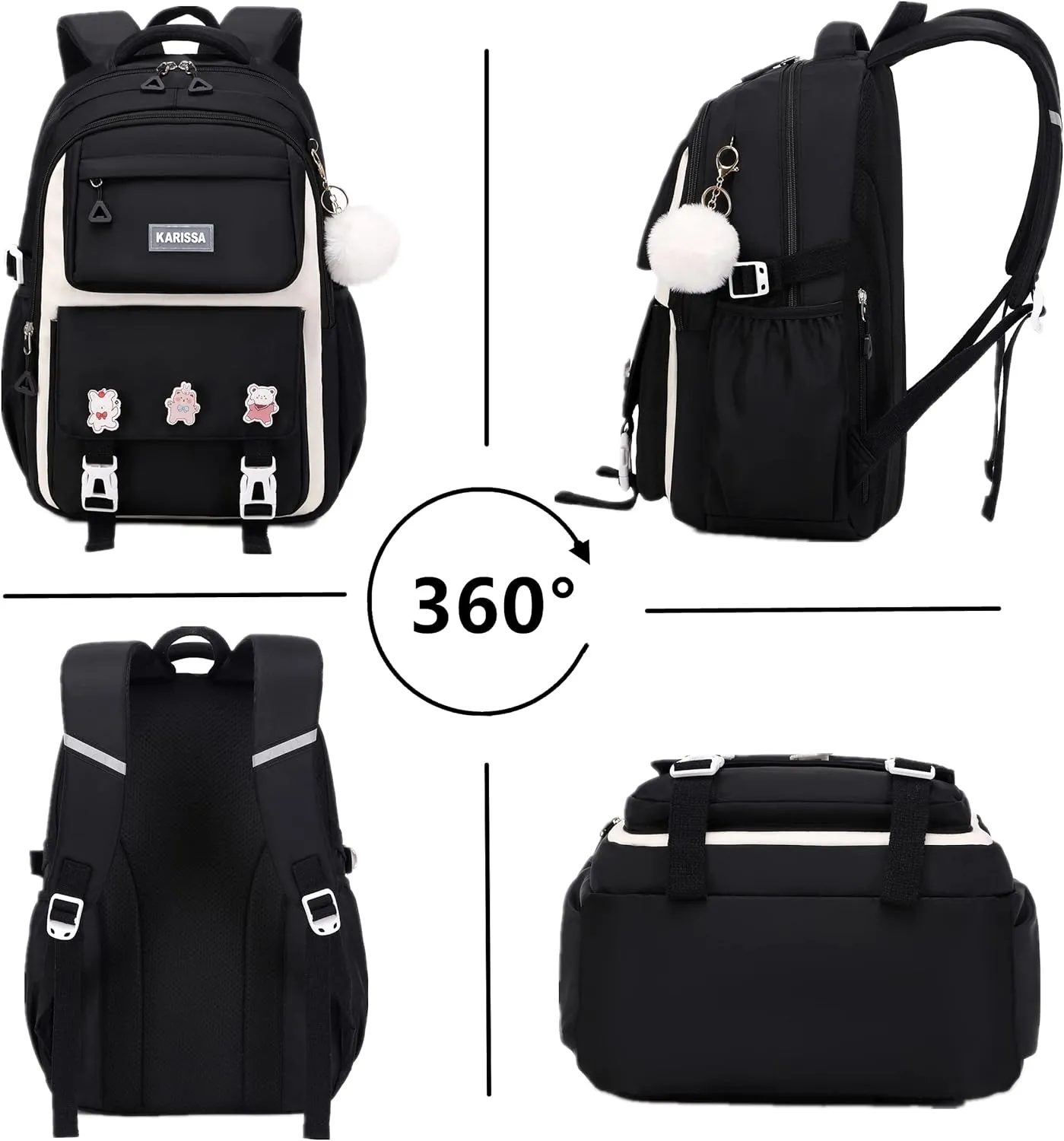 Girls Backpack Aesthetic Laptop Backpacks Kawaii Large Bookbag Anime Casual Travel Daypack,Black