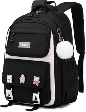 Girls Backpack Aesthetic Laptop Backpacks Kawaii Large Bookbag Anime Casual Travel Daypack,Black