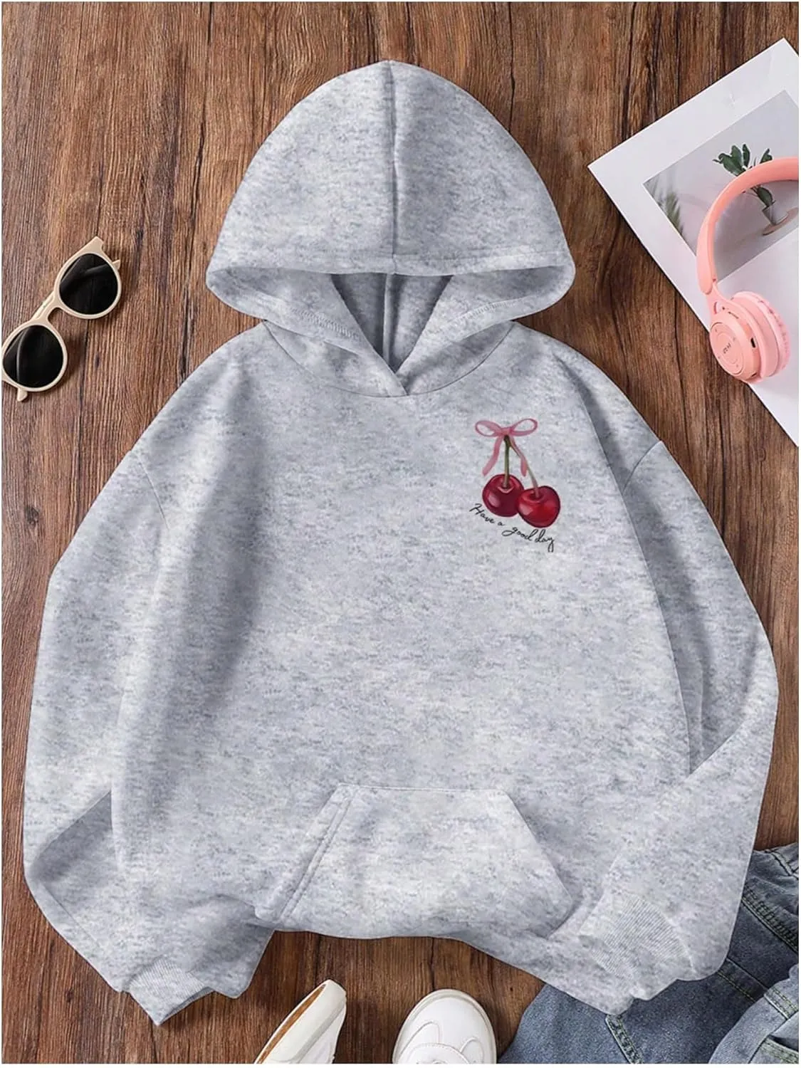 Girl's Leopard Graphic Hoodies Pullover Long Sleeve Hooded Neck Sweatshirts Trendy Fall Outfits