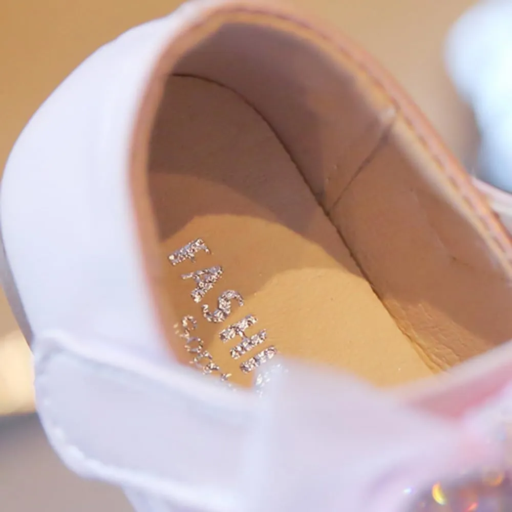 Girls Mary Jane Shoes Flower Girl Dress Shoes Beaded Ballet Flats with Bow Wedding Party