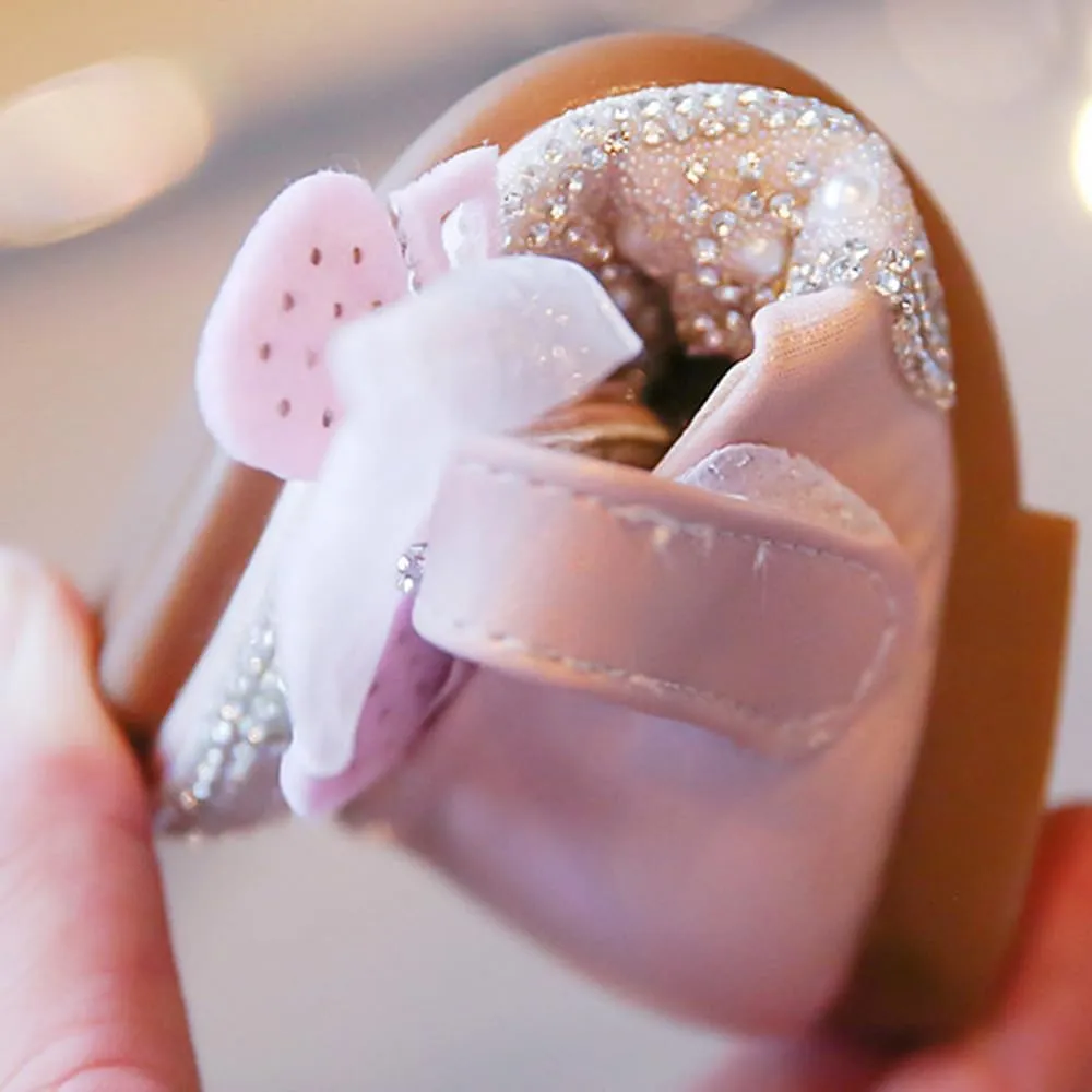Girls Mary Jane Shoes Flower Girl Dress Shoes Beaded Ballet Flats with Bow Wedding Party