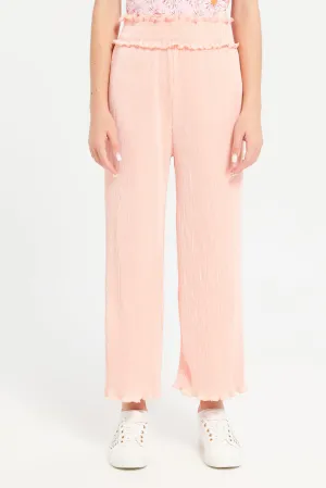 Girls Senior Pink Casual Trousers