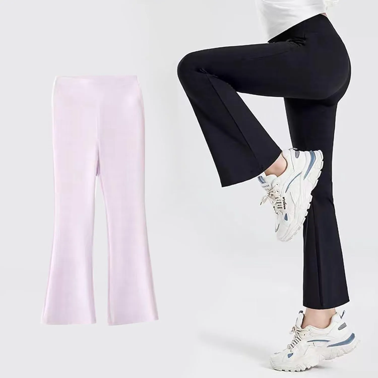 Girl's Slim Bootcu?? Leggings High Waisted Flare Pants Kids Yoga Pants Solid Color Full Length Bell Bottoms
