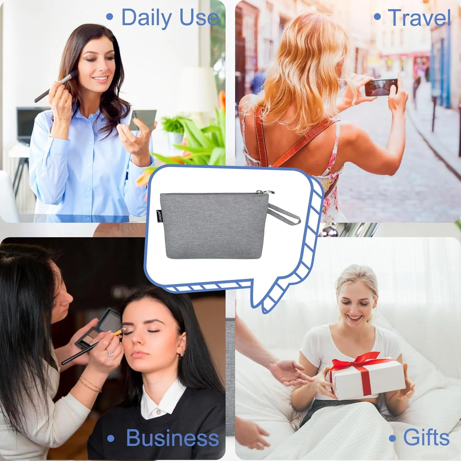 Gloppie Makeup Bag for Purse Travel Cosmetic Bag for Women Small Zipper Makeup Pouch Grey