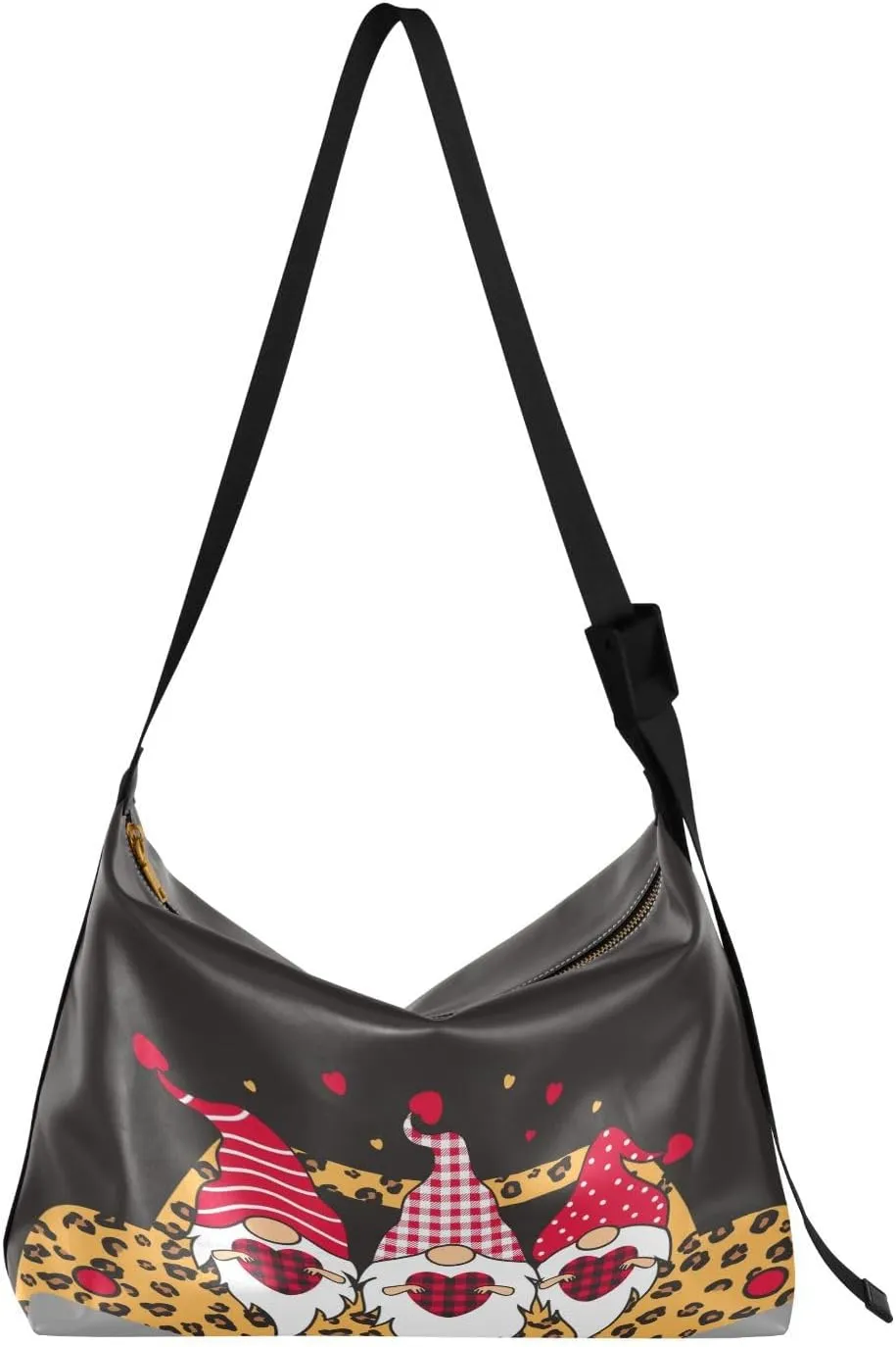 Gnomes Leopard Truck Hobo Crossbody Bags for Women Leather Large Shoulder Bag Cross Body Trendy Womens Tote Bags Handbag for Travel Shopping