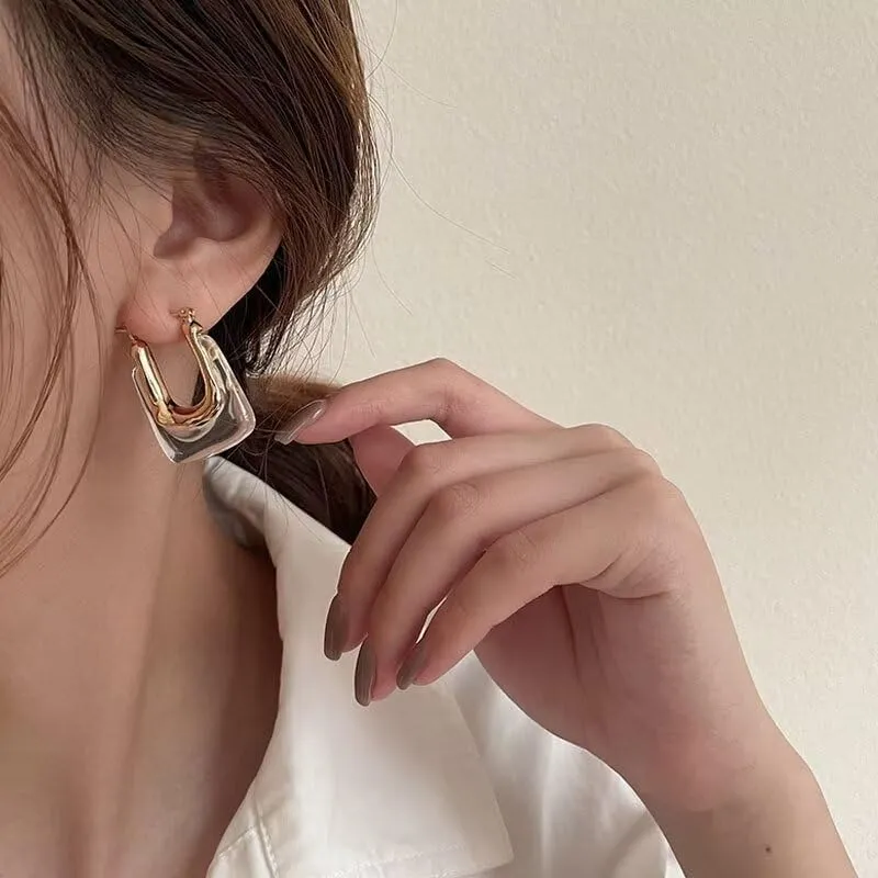 Gold Acrylic Hoop Earrings For Women Gold Geometric Resin Minimalist Statement Clear Brown Chunky Hoops Statement Jewelry