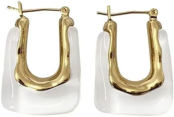 Gold Acrylic Hoop Earrings For Women Gold Geometric Resin Minimalist Statement Clear Brown Chunky Hoops Statement Jewelry