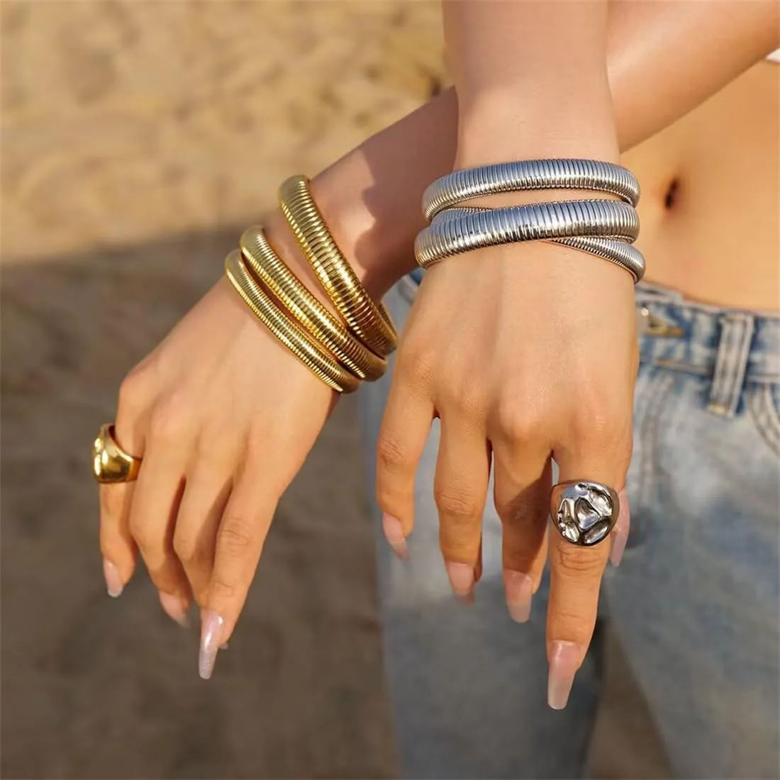 Gold Bangle Bracelets for Women Chunky Gold Bangles Gold Bracelets for Women Non Tarnish Silver Cuff Bracelets Jewelry Gift for Women