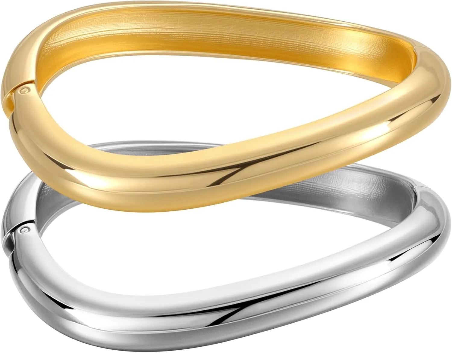 Gold Bangles for Women, 2PCS Irregular Chunky Gold Bracelet Hinged Open Bangle Bracelets for Women, Fashion Wide Arm Cuff Minimalist Chunky Jewelry Gifts for Valentine Christmas Birthday