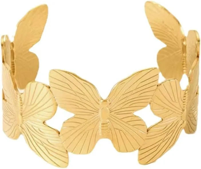 Gold Butterfly Cuff Bracelets for Women Vintage Gold Butterfly Bracelet Trendy Boho Wide Open Cuff Bangles Matte Gold Statement Bracelet Jewelry
