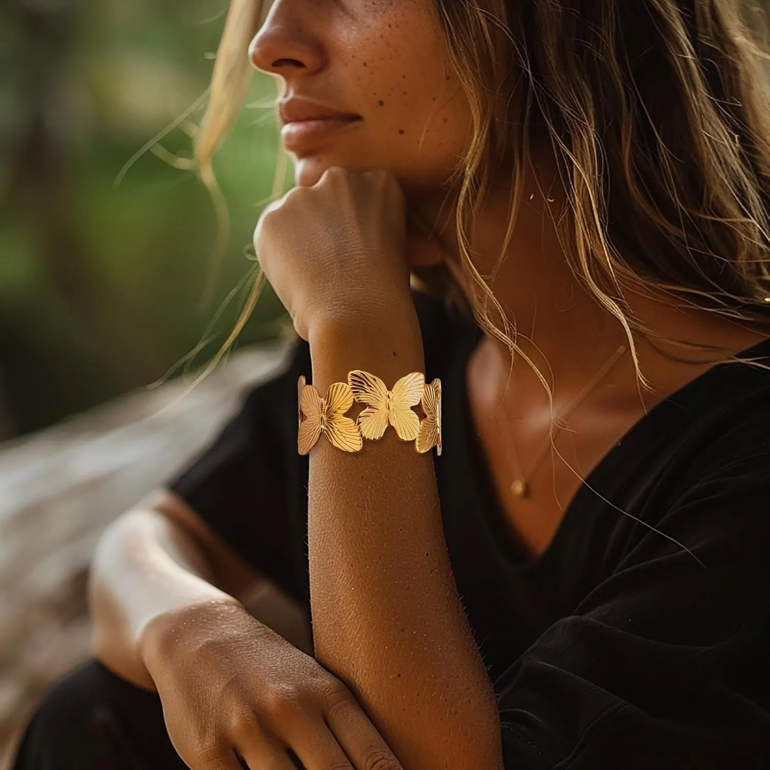 Gold Cuff Bracelets for Women - Wide Boho Chunky Bangles, Vintage Open Cuff, 18K Gold Plated Non-Tarnish Jewelry