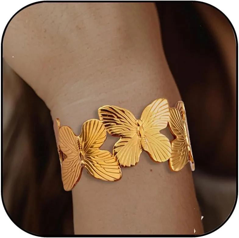 Gold Cuff Bracelets for Women - Wide Boho Chunky Bangles, Vintage Open Cuff, 18K Gold Plated Non-Tarnish Jewelry