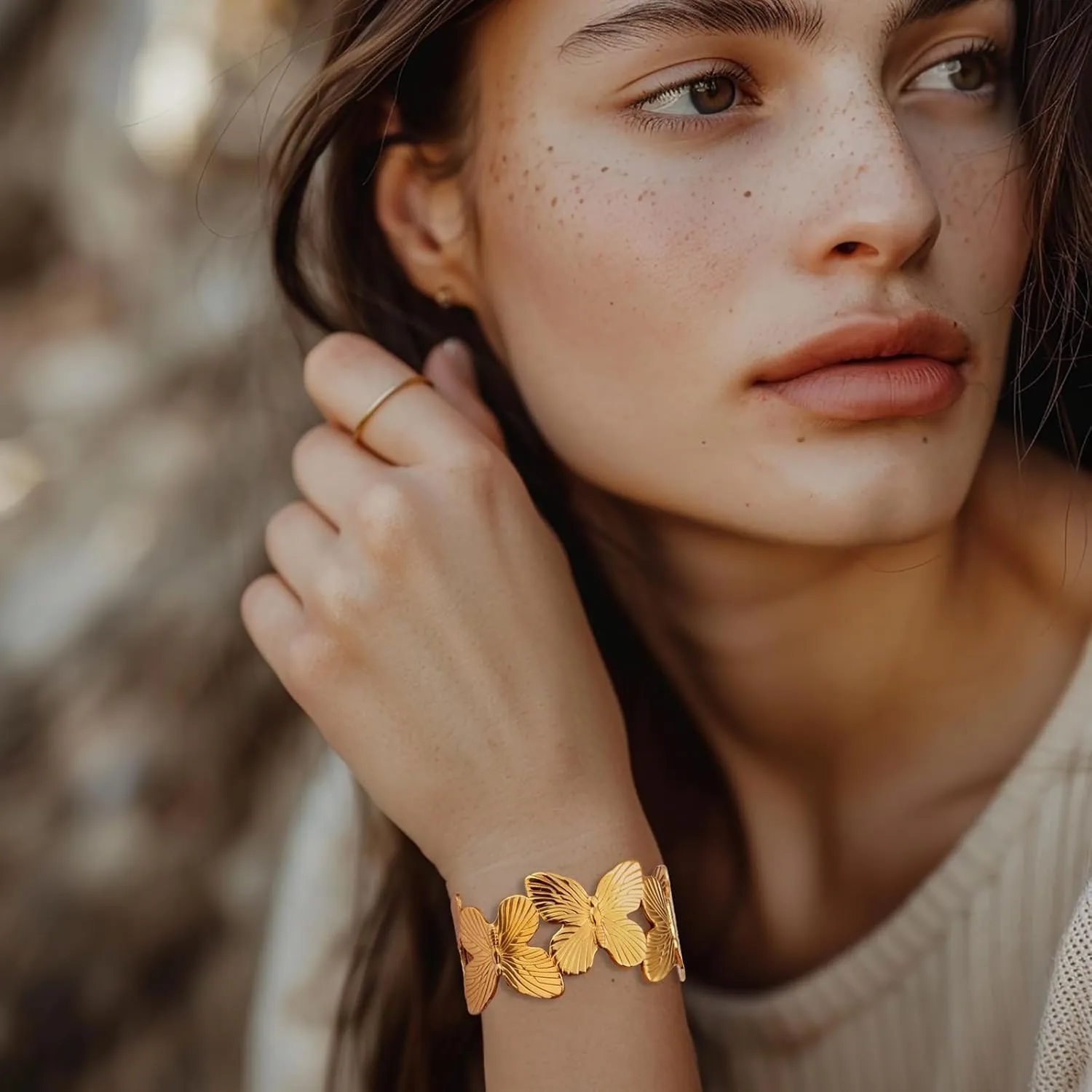 Gold Cuff Bracelets for Women - Wide Boho Chunky Bangles, Vintage Open Cuff, 18K Gold Plated Non-Tarnish Jewelry
