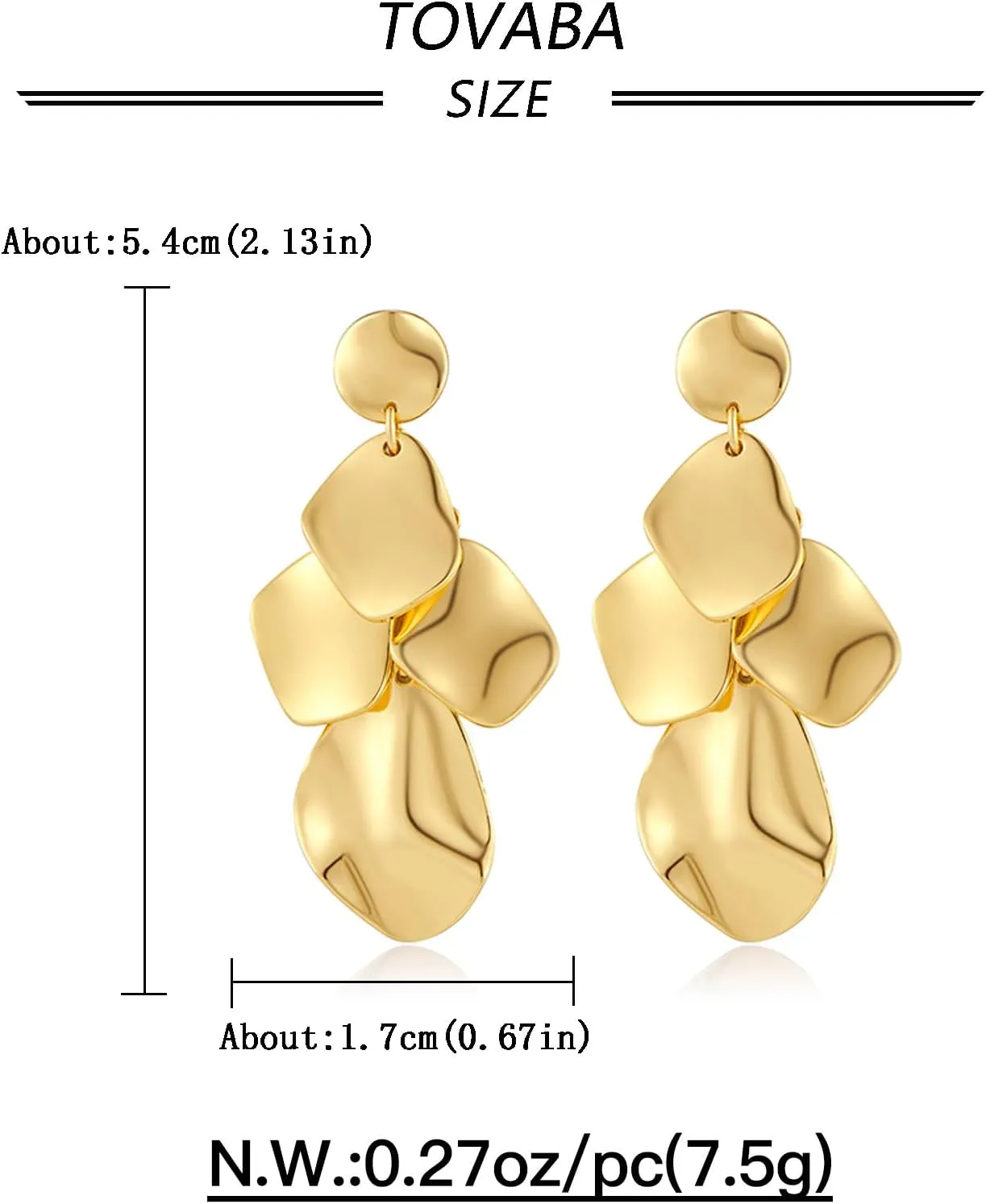Gold Dangle Earrings for Women Trendy Vintage Gold Chunky Geometric Drop Hypoallergenic Statement Earrings for Vacation