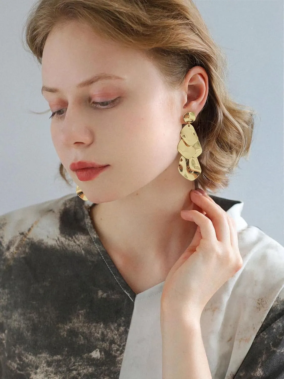 Gold Dangle Earrings for Women Trendy Vintage Gold Chunky Geometric Drop Hypoallergenic Statement Earrings for Vacation