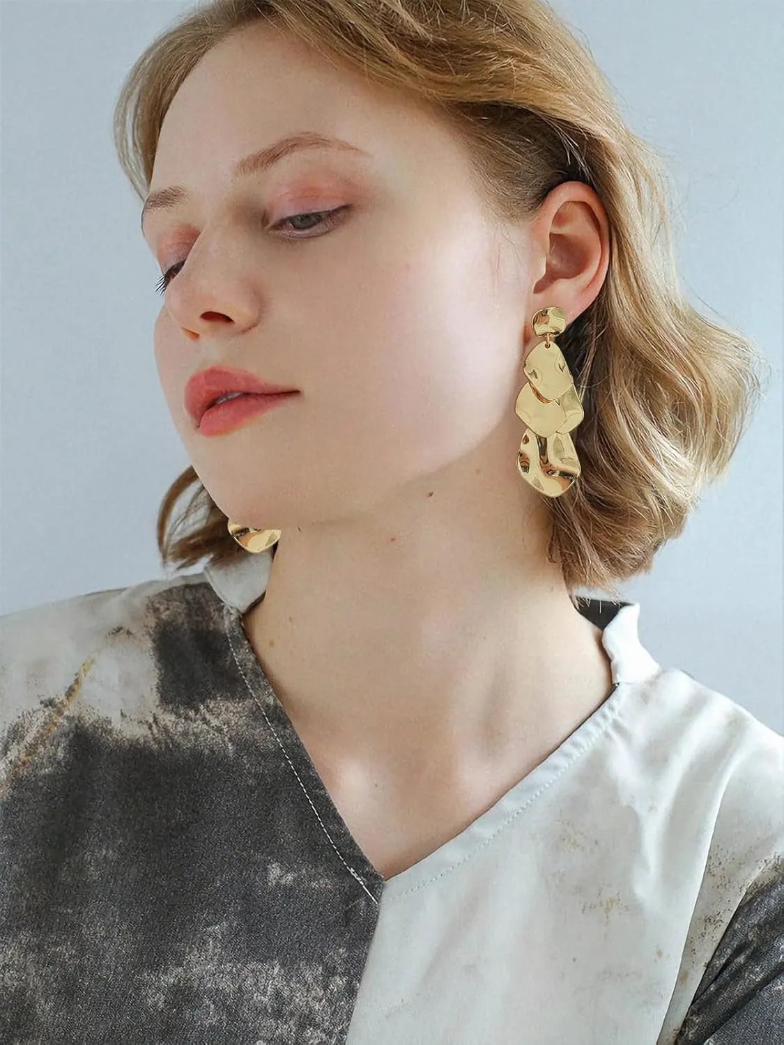 Gold Dangle Earrings for Women Trendy Vintage Gold Chunky Geometric Drop Hypoallergenic Statement Earrings for Vacation
