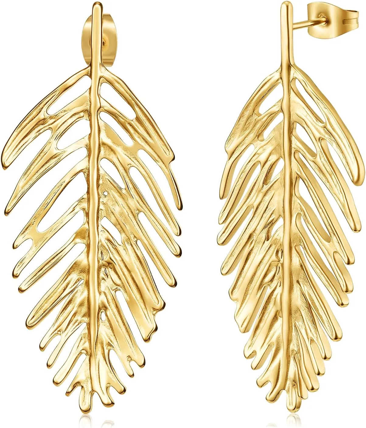 Gold Leaf Earrings For Women Long Feather Dangling Earrings Gold Hanging Statement Dangle Earrings Christmas Tree Earrings Statement Hypoallergenic Gifts