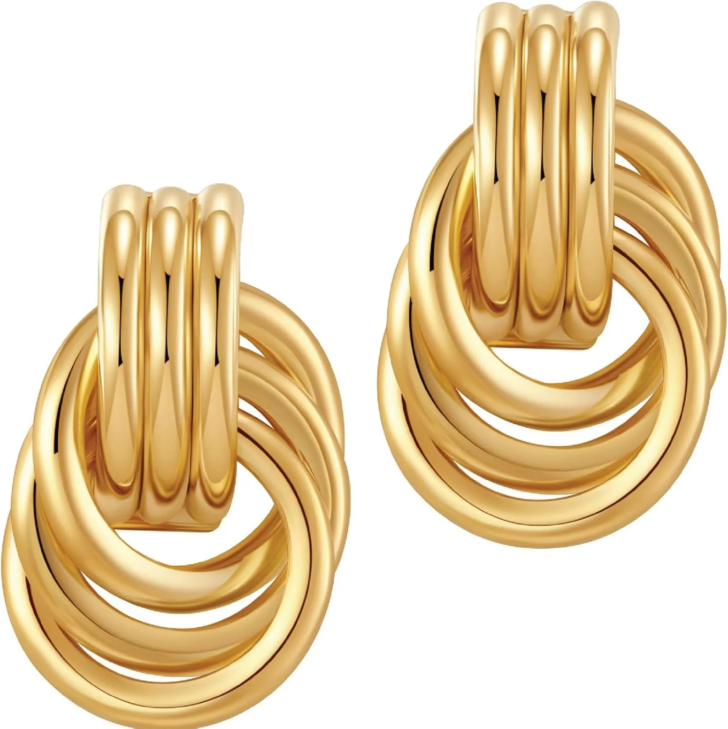 Gold Plated Chunky Dangle Door Knocker Earrings, Trendy Gold Statement Earrings for Women, Fashionable Heaven Mayhem Earrings, Modern Chunky Jewelry for Bold Looks