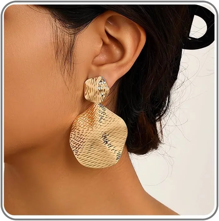 Gold Statement Dangle Earrings for Women Fashion Circular Dangling Earrings Round Statement Earring Hypoallergenic Big Drop Earrings Party Prom Fashion Jewelry Gifts