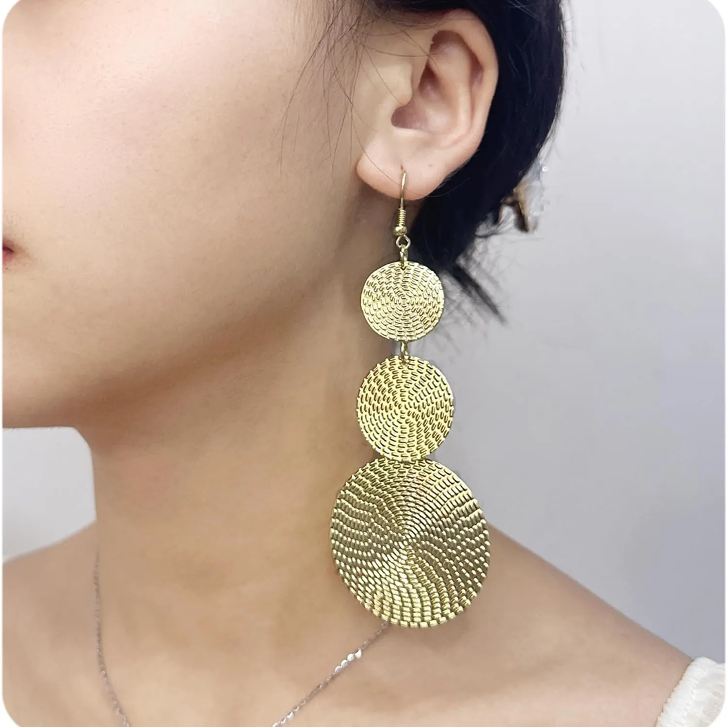 Gold Statement Dangle Earrings for Women Fashion Circular Dangling Earrings Round Statement Earring Hypoallergenic Big Drop Earrings Party Prom Fashion Jewelry Gifts