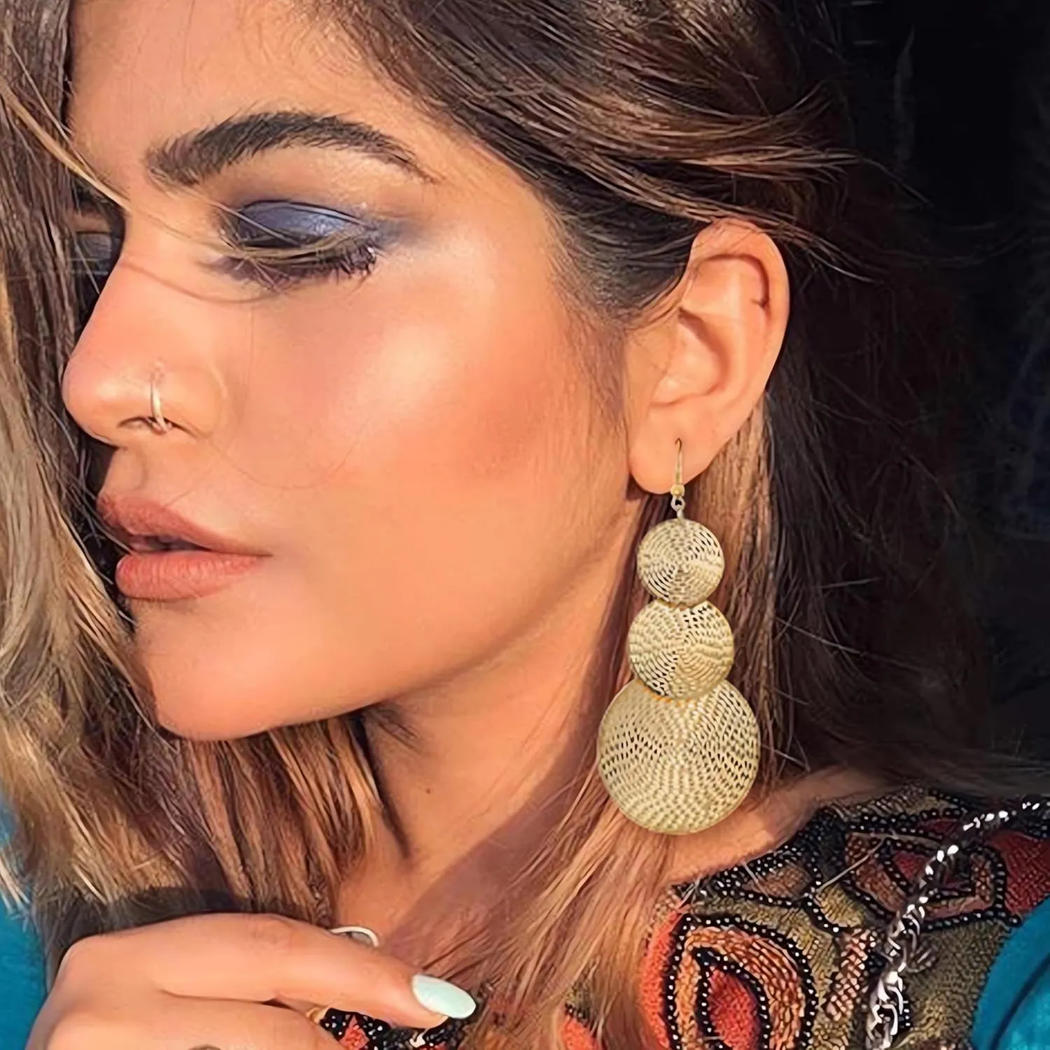 Gold Statement Dangle Earrings for Women Fashion Circular Dangling Earrings Round Statement Earring Hypoallergenic Big Drop Earrings Party Prom Fashion Jewelry Gifts