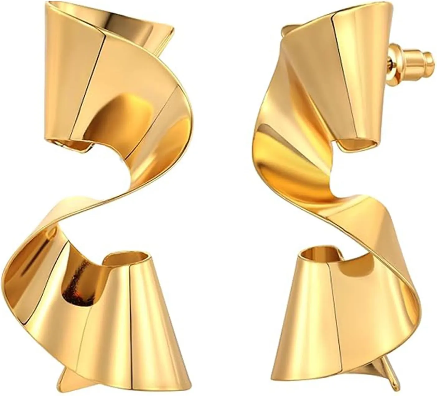 Gold Statement Earrings for Women, 14k Gold Plated Chunky Spiral Dangle Earrings Vintage Statement Geometric Long Dangling Drop Earring Party Jewelry Gifts