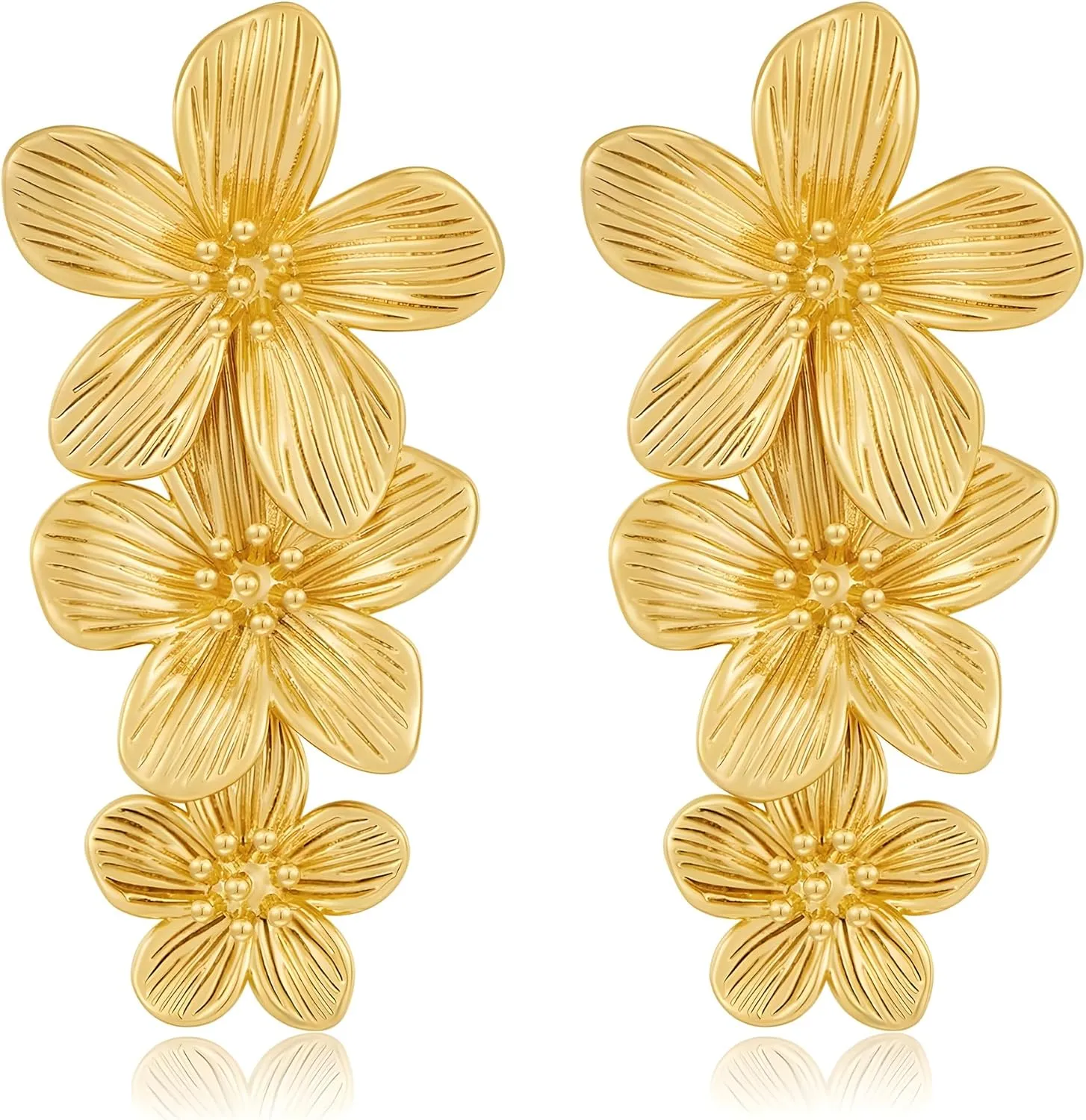 Gold Statement Earrings for Women Dainty Gold Flower Earrings Elegant Floral Statement Earrings Chunky Leaf Fan Shape Drop Earrings for Women Trendy