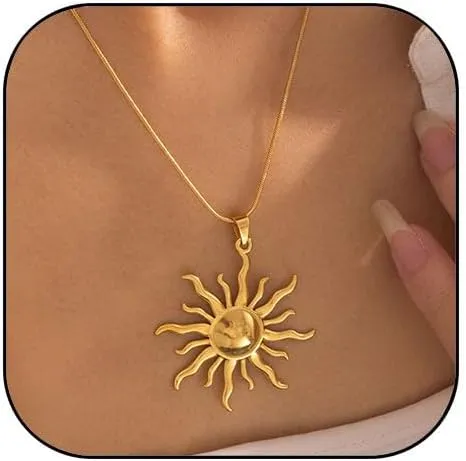 Gold Sun Necklace for Women Gold Sunburst Spiral Pendant Necklace for Women Minimalist Summer Jewelry