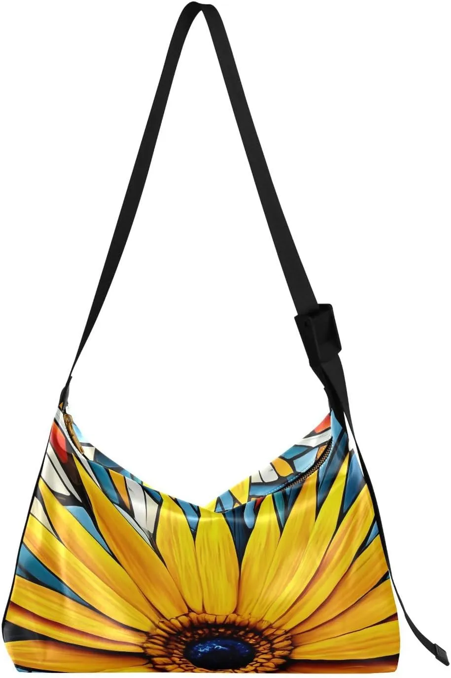 Golden Sunflowers Hobo Crossbody Bags for Women Leather Large Shoulder Bag Cross Body Art Trendy Womens Tote Bags Handbag for Travel Shopping