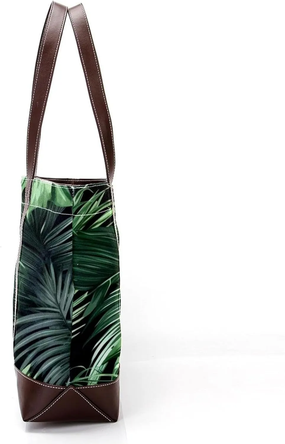 Green Palm Leaves-1871 Fashion Washed Durable Leather Purse Bag for Women Top Handle Ladies Shoulder Bags with Pockets Zipper