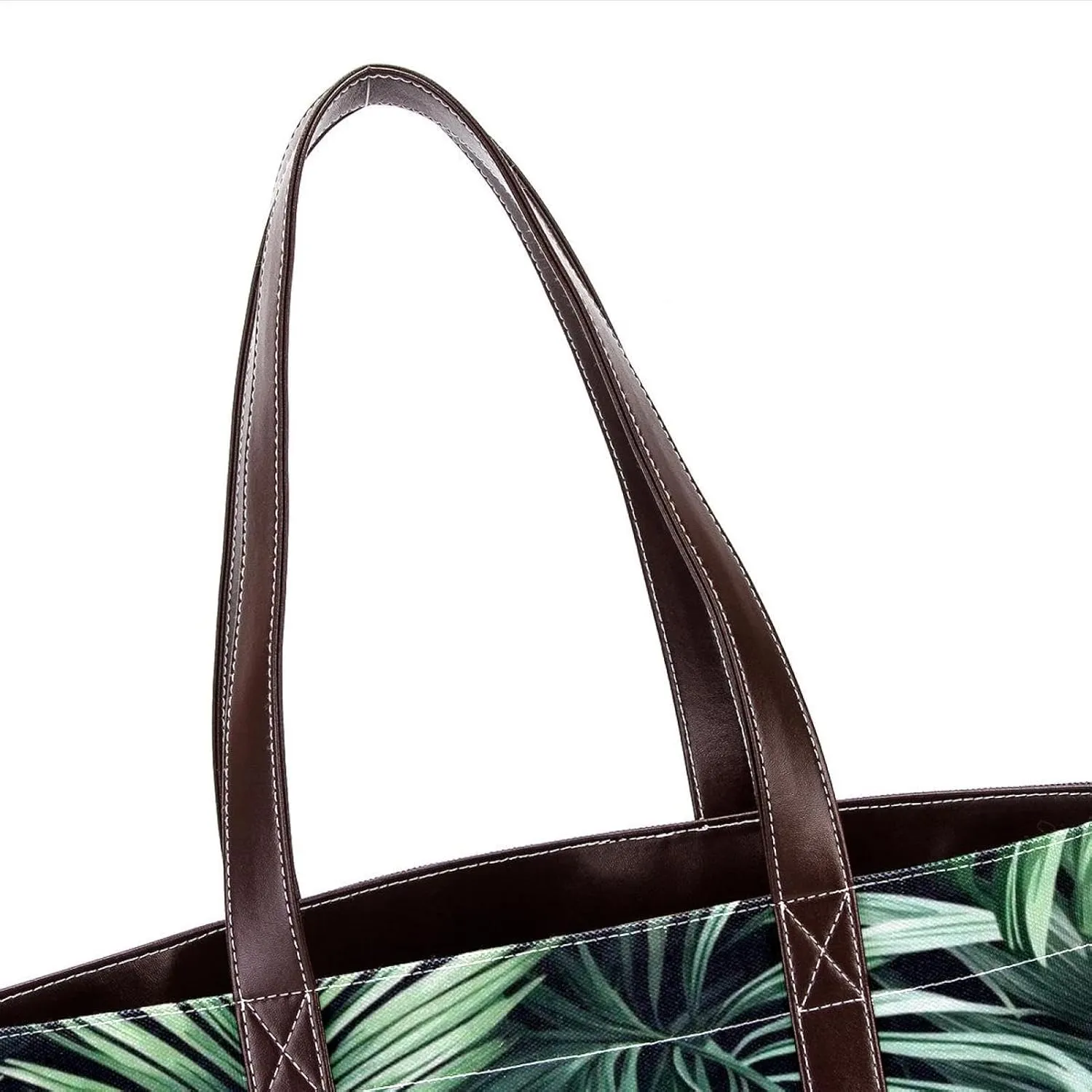 Green Palm Leaves-1871 Fashion Washed Durable Leather Purse Bag for Women Top Handle Ladies Shoulder Bags with Pockets Zipper