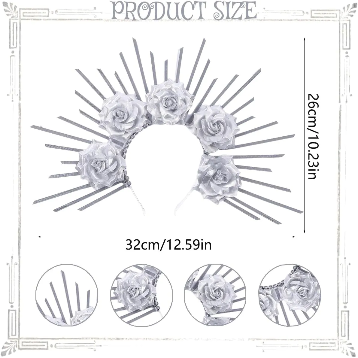 Halo Sun Spike Crown Headband Sunburst Rose Flower Crown Headpiece for Women Halloween Cosplay Party Accessories