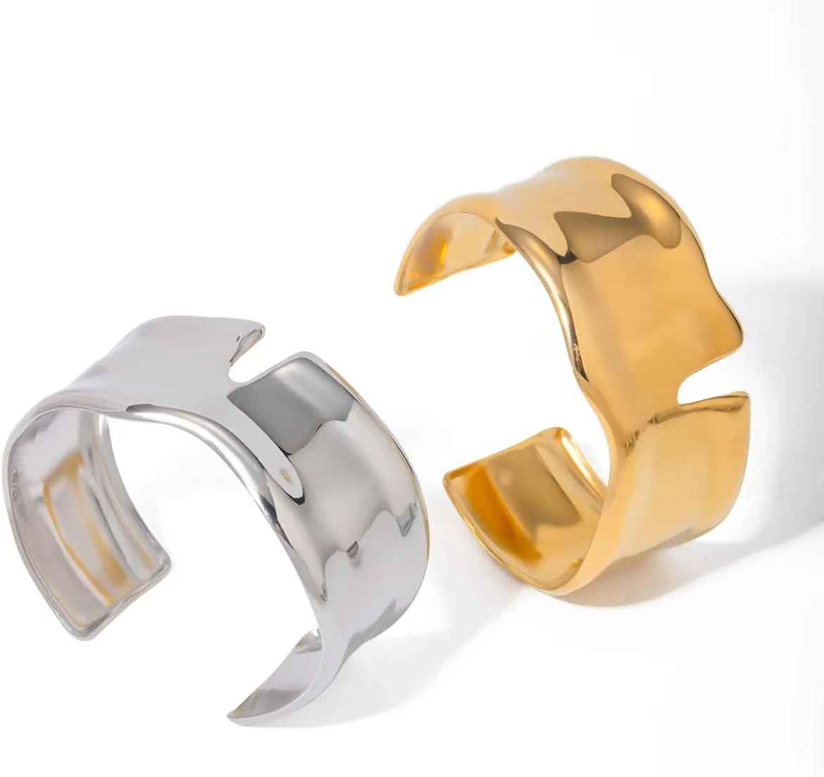 Hammered Gold Silver Cuff Bracelets for Women Irregular Adjustable Open Bangles Chunky Statement Wide Gold Bracelets Vintage Boho Gold Arm Cuff Jewelry Gift for Women