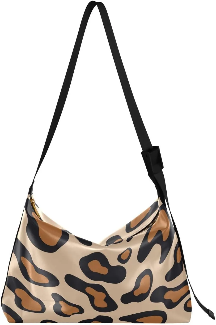 Hand Drawn Animal Skin Hobo Crossbody Bags for Women Leather Large Shoulder Bag Cross Body Brown Leopard Pattern Trendy Womens Tote Bags Handbag for Travel Shopping